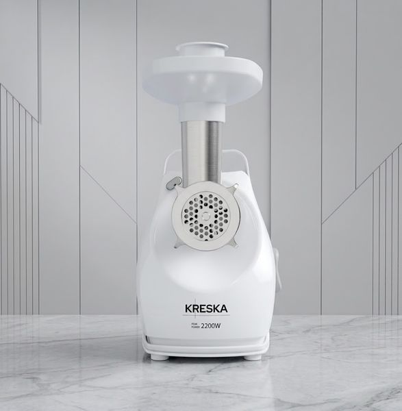 М&rsquo;ясорубка електрична KRESKA 390.51 (2200 Вт) з овочерізкою, м&rsquo;ясорубка шинковка, біла kk39051pol фото