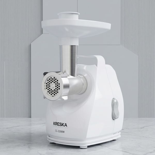 М&rsquo;ясорубка електрична KRESKA 390.51 (2200 Вт) з овочерізкою, м&rsquo;ясорубка шинковка, біла kk39051pol фото