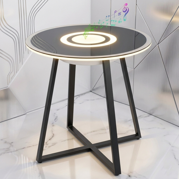 Смарт-столик журнальний круглий: Bluetooth-колонка, RGB-світло та Бездротова зарядка btst001 фото