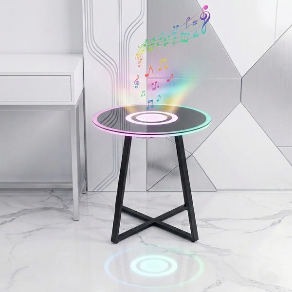 Смарт-столик журнальний круглий: Bluetooth-колонка, RGB-світло та Бездротова зарядка btst001 фото