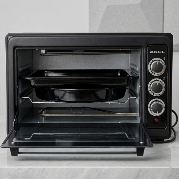 Електропіч Asel AF-33-23 чорна (33л), електрична духовка 1300W, 80-320&deg;C, 2 дека у комплекті AF33-23bl фото