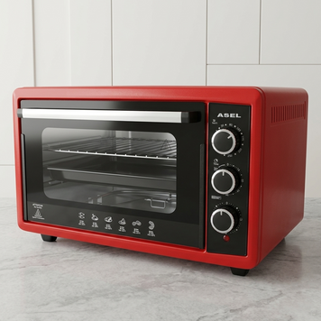 Електропіч Asel AF-50-23 50л, настільна духовка 1500W, 80-320&deg;C, 2 великих дека, червона AF50_23red фото