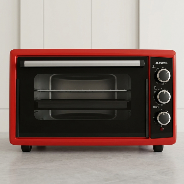 Електропіч Asel AF-50-23 50л, настільна духовка 1500W, 80-320&deg;C, 2 великих дека, червона AF50_23red фото