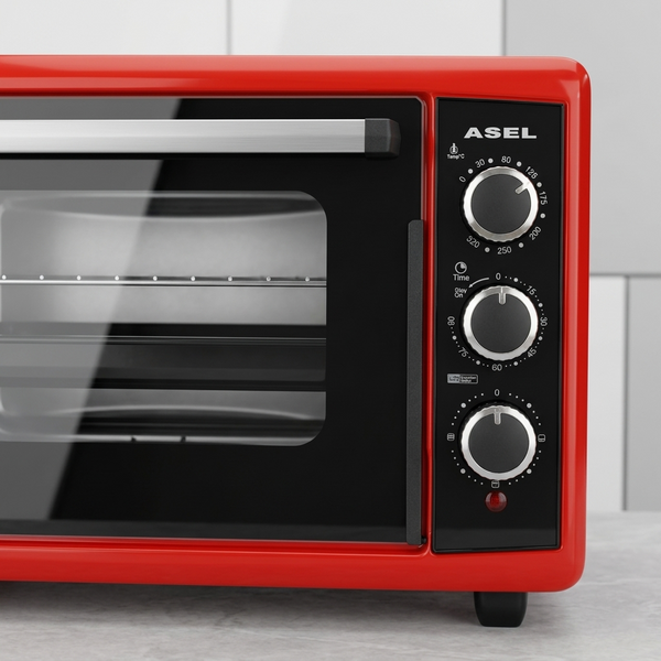 Електропіч Asel AF-50-23 50л, настільна духовка 1500W, 80-320&deg;C, 2 великих дека, червона AF50_23red фото