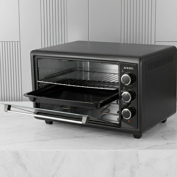 Електропіч Asel AF-50-23 50л, настільна духовка 1500W, 80-320&deg;C, 2 великих дека, чорна AF50_23bl фото