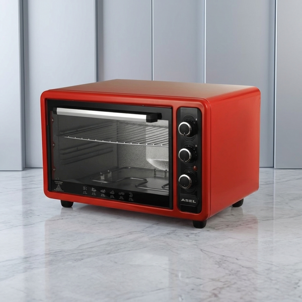 Електропіч Asel AF-40-23 40л, настільна духовка 1300W, 80-320&deg;C, 2 великих дека, червона AF40_23red фото