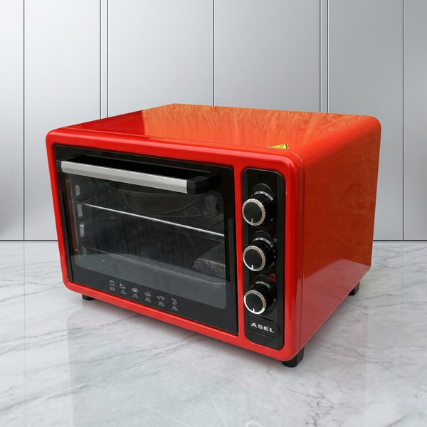 Електропіч Asel AF-40-23 40л, настільна духовка 1300W, 80-320&deg;C, 2 великих дека, червона AF40_23red фото