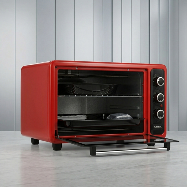 Електропіч Asel AF-40-23 40л, настільна духовка 1300W, 80-320&deg;C, 2 великих дека, червона AF40_23red фото