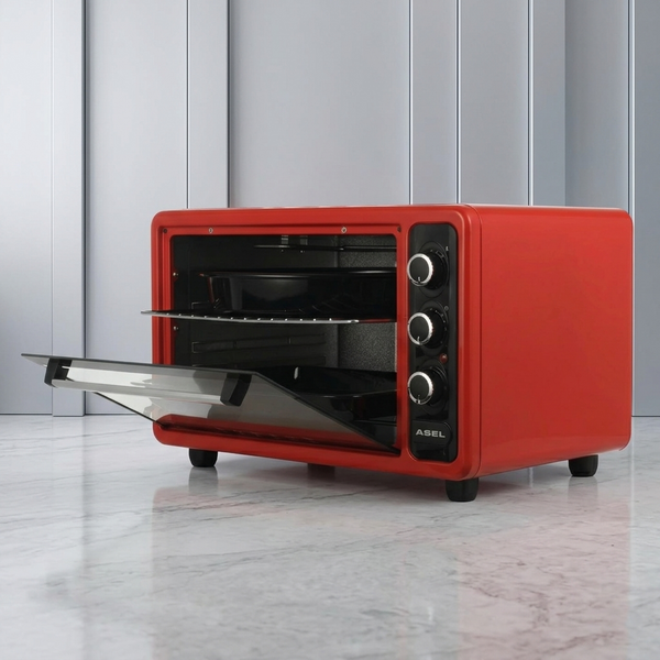 Електропіч Asel AF-40-23 40л, настільна духовка 1300W, 80-320&deg;C, 2 великих дека, червона AF40_23red фото
