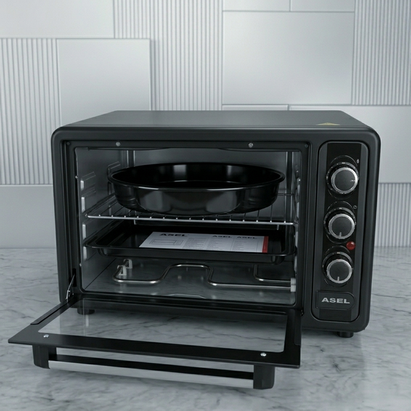 Електропіч Asel AF-40-23 40л, настільна духовка 1300W, 80-320&deg;C, 2 великих дека, чорна AF40_23bl фото