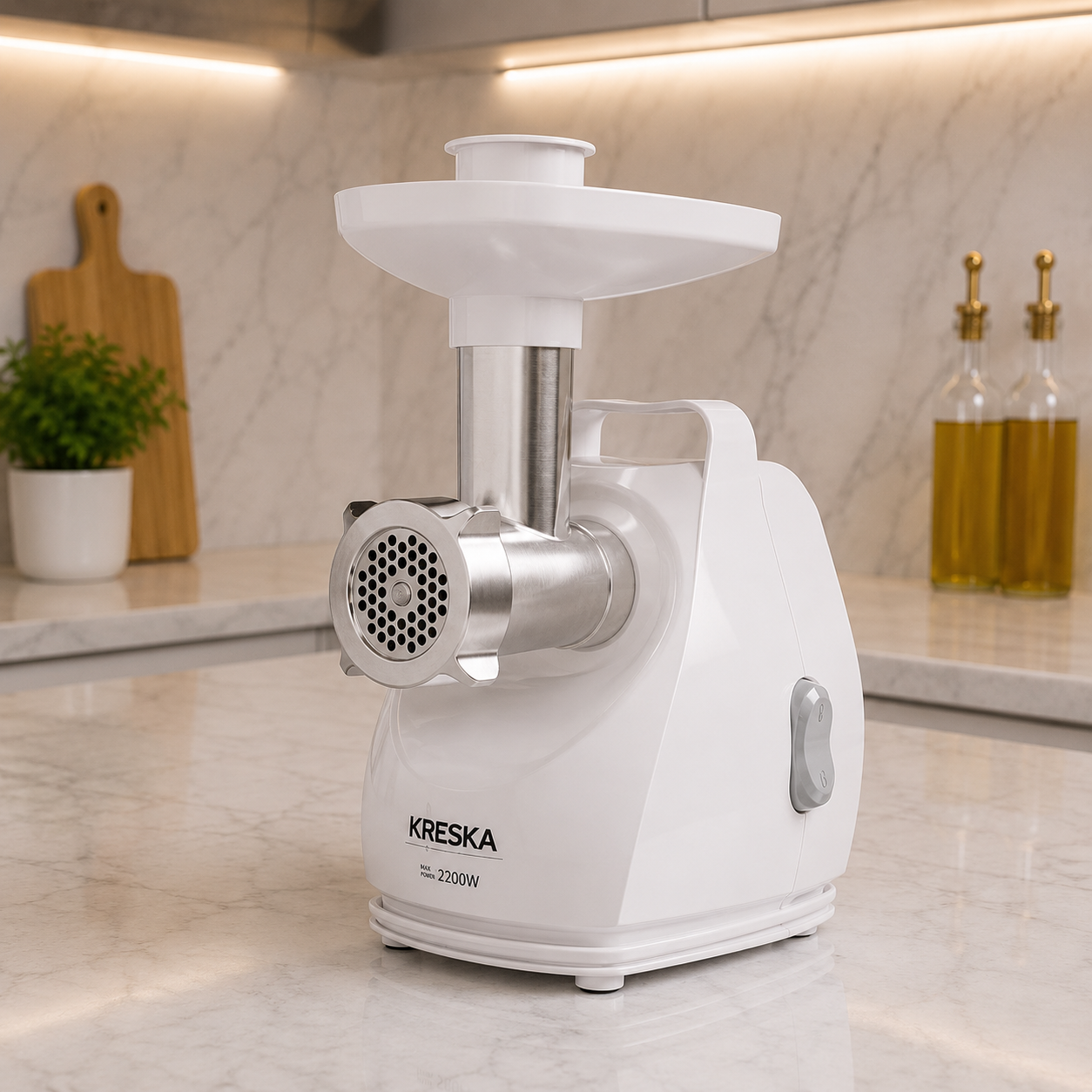 М'ясорубка електрична Kreska 390.51 біла з овочерізкою